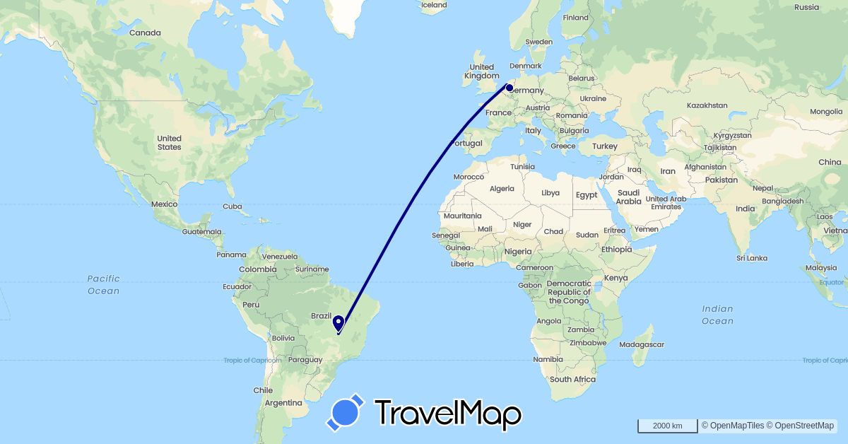 TravelMap itinerary: driving in Brazil, Netherlands (Europe, South America)